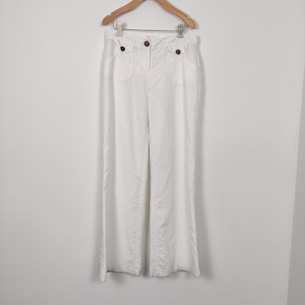 Smart Set Women's White Pants Size 7 Linen Cotton Bohemian Hippie